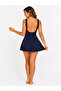 Women's Patterned Dress Swimsuit with Shorts - Navy Blue - 4