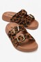 Women's Double Buckle Slippers Taba Leopar