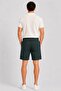 Khaki Green Lycra Stretch Fabric Classic Men's Linen Shorts with Elastic Waist // 2002-Petrol - 5