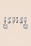 Silver Color Steel Zircon Stone Square Baguette Figured 6-Piece Hoop Earring Set