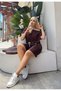 Women's Plus Size Viscose Soft Textured Flexible T-Shirt Shorts Tracksuit Set 28001 - 3