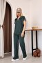 Aveline Polo Collar Women's Set Short Sleeve Relaxed Fit Wide Leg Bottom Top Set - 5