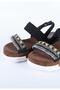 Women's Genuine Suede Leather Ethnic Stone Embroidered Thick Sole Sandals Black - 3