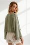 Women's Khaki Boat Neck Tassel Detailed Crinkle Blouse Blz-19003414 - 5