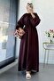 Premium Collar Gathered Balloon Sleeve Voile Dress - Plum
