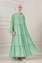 Magnolia Chiffon Dress with Peacock Motif-Mint Green - 3
