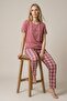 Women's Dusty Rose Plaid Crew Neck Short Sleeve Pajama Set
