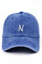 Cobalt Blue Embroidered Washable Vintage Unisex Hat with Letter N