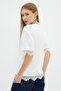 Loose T-Shirt with Lace on the Sleeves and Hem - 6