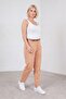 Women's Beige Summer High Waist Denim Trousers with Special Belt - 2