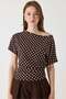 Women's brown ruched waist short sleeve blouse