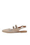 Khaki Glitter Leather Women's Flat Sandals - 4