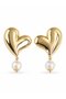 Brass Gold Color Heart Model Dangle Pearl Detail Women's Earrings
