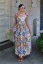 Women's Patterned A-Line Linen Touch Woven Dress with Tie Straps - 6