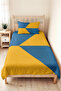 Blue Geometric Young Room Single Pique Set - Yellow Modern 160X220 cm Quilted Bedspread - 6