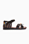 Women's Black Beaded Leather Powder Casual Sandals - 3