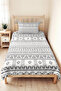 Black and White Ethnic Youth Room Single Pique Set - Bohemian Geometric 160X220Cm Quilted Bedspread - 5