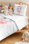 Pink Girls' Pique Set with Elephant Flowers - Cute Pastel White Baby Room Bedspread - 160X220 cm - 2