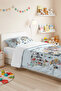 Animal Map Blue Children's Room Single Pique Set - Pastel Gray World 160X220 cm Bedspread - 4