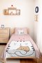 Pink Cat Themed Girls' Pique Set - Cute Pastel White Baby Room Bedspread - 160X220 cm - 5