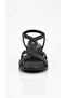 Zemira Women's Black Leather Stone Embroidered Fish Scale Thick Heeled Rubber Laced Heeled Sandals - 8