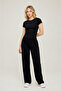 Women's Ultra Soft Boat Neck Short Sleeve Black Blouse