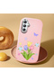 Samsung Galaxy M34 Compatible Case Camera Protector Pink Silicone Couple Phone Case with Floral Pattern - 2