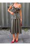 Premium Lined Vest Skirt Set with Belt Detail, Midi Length Stylish Set - 4