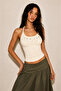 Women's Cream Halter Neck Dropped Crop Top Yf11 - 3