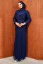 Navy Blue Lace-Up Evening Dress with Front Detail - 5
