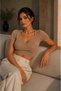Short Sleeve Ribbed Crop Women's Blouse with U-Neck and Ruffle Detail - 5