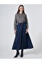 Pleated Suede Skirt Dark Navy Blue