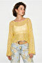 Women's Yellow Boat Neck Sequined Mesh Textured Bat Sleeve Crop Blouse 2765 60286345 - 4