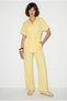 Women's Yellow Modal Fabric Stand Collar Cardigan with Stopper Detail Wide Leg Pants Set 2664 60286402 - 4