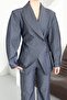 Navy Blue Balloon Sleeve Jacket Trousers Set - 903148 - 4