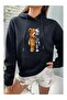 Unisex Hooded Sweatshirt with Bear Print and Relaxed Fit