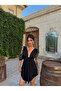 Black Deep V-Neck Dress with Shorts - 2