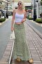 Green Polka Dot Slit Maxi Women's Skirt Sh255 - 5