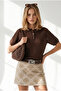 Women's Bitter Brown Polo Collar Floral Patterned Openwork Knitwear Blouse Blz-19003383 - 2