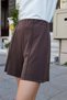 Women's Modal Silky Textured Elastic Waist High Waist Side Pocket Stitched Shorts-Brown - 3