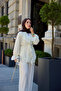Women's Ruffle Detail Waist Tie Chiffon Suit White - 3