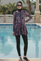 2-Piece Set (with Bonnet Gift) Half Fisherman Front Zipper Long Sleeve Flared Skirt Hijab Swimsuit D24