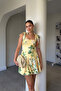 Flowered Straps Tie-Up Mini Skirt Balloon Dress - Yellow - 3