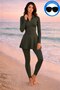 Women's Khaki Long Sleeve Zippered Skirted Swimsuit - 4