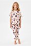 Girl's Summer Colorful Flower and Cherry Pattern 100% Cotton Single Jersey Fabric Reactive Dyeing Short Sleeve Pajamas Set - 4