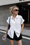 Women's White Muslin Fabric Oversize Short Sleeve Shirt - 2