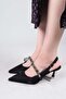 Si̇li̇s Side Ribbon Buckle Stoned Satin Stiletto Black - 6