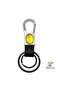 Premium Leather Keychain with Stone Carabiner Hook - Yellow Reflective & Double Ring