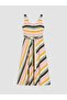 Lcwaikiki Classic Mixed U-Neck Striped Belted Dress