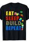 تي شيرت مطبوع عليه عبارة "Made US Eat Sleep Build Repeat Building Bricks Blocks Master Builder" - 2